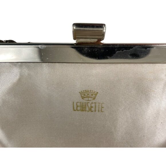 Vintage Lewisette Silver Metallic Evening Clutch Purse With Chain Strap - Picture 12 of 14